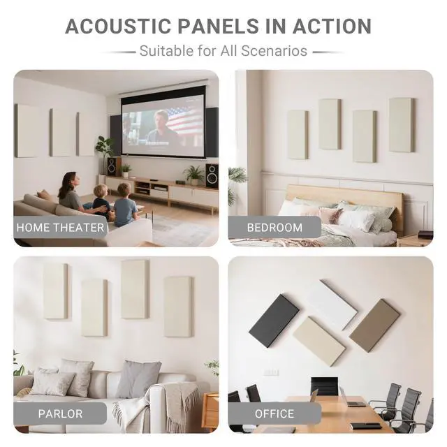 Alt view image 6 of 7 - 4 Pack High-Density Core with Fabric Cover Acoustic Panels 24×12×2 In Self-Adhesive Soundproofing and Sound-Absorbing Wall Panels for Echo Reduction in Studio, Theater, or Recording (Soft Camel)
