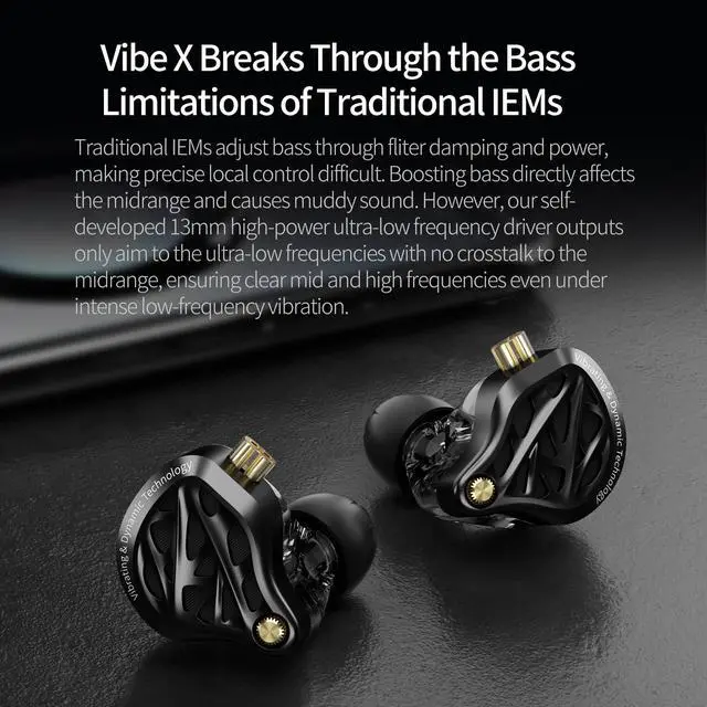 Alt view image 2 of 7 - KZ Vibe X in Ear Monitor, HiFi IEM Earbuds | 2DD with Haptic Bass Vibrations, Sound Isolating, Wired Earbuds for Musician, Stage Monitoring & Audiophiles, 3.5mm with Mic