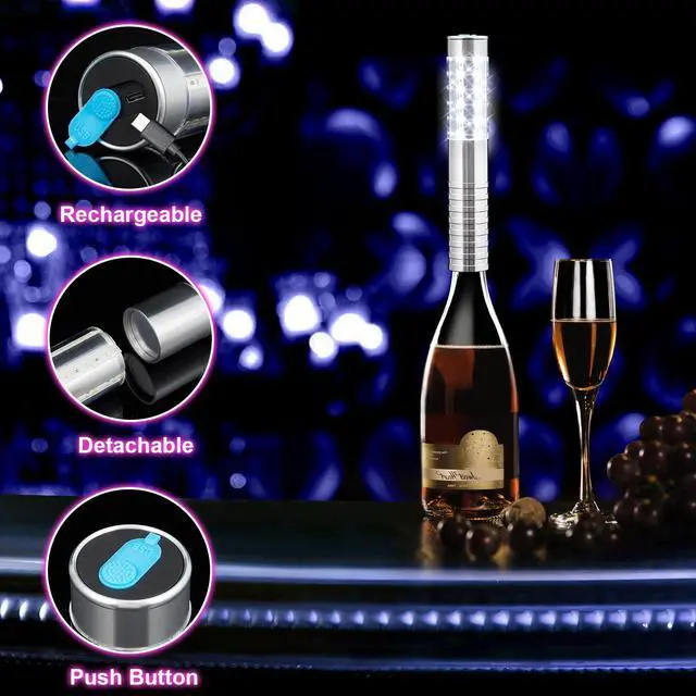 Alt view image 5 of 7 - 6 Pcs Upgrade LED Bottle Service Lights, Silver | Rechargeable, Waterproof, Premium Aluminum Alon Material, for Parties Bar Club Nightclub Birthday Weddings