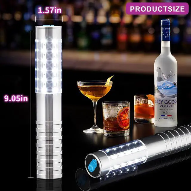 Alt view image 7 of 7 - 6 Pcs Upgrade LED Bottle Service Lights, Silver | Rechargeable, Waterproof, Premium Aluminum Alon Material, for Parties Bar Club Nightclub Birthday Weddings