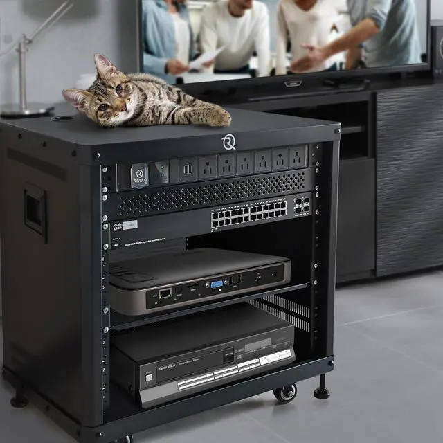 Alt view image 4 of 5 - POMU 6U Stereo & Studio Rack with Caster Wheels, Rolling Network Cabinet, Open Frame Audio Rack for 19 inches Video Music Recording & IT Equipment, Obtuse Angel, Lifting Handle