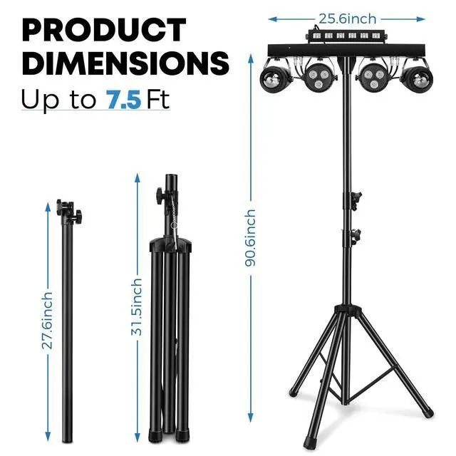 Alt view image 3 of 7 - DJ Lights Package with Stand 7.5Ft, DJ Light for Parties Sound Activated, DMX & Remote Control Portable Gig Bar Lights LED Stage Lighting System for Band, Booth, Wedding, Events, Shows