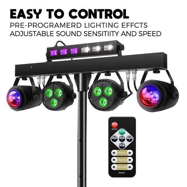 Alt view image 5 of 7 - DJ Lights Package with Stand 7.5Ft, DJ Light for Parties Sound Activated, DMX & Remote Control Portable Gig Bar Lights LED Stage Lighting System for Band, Booth, Wedding, Events, Shows