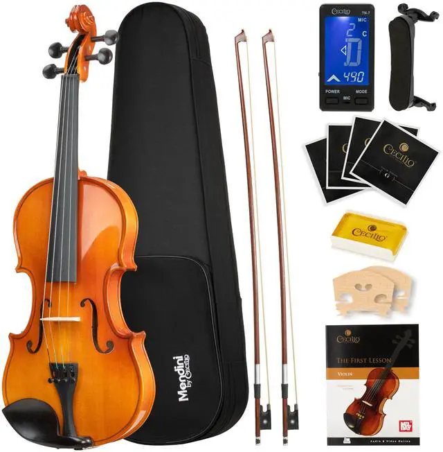 Main image of 3/4 Violin Set For Beginners - Hand Carved Acoustic Violins Set - Fiddle Solidwood Kit with Hard Case, Two Bows, Tuner, Rosin, Shoulder Rest, Extra Strings, Lesson Book
