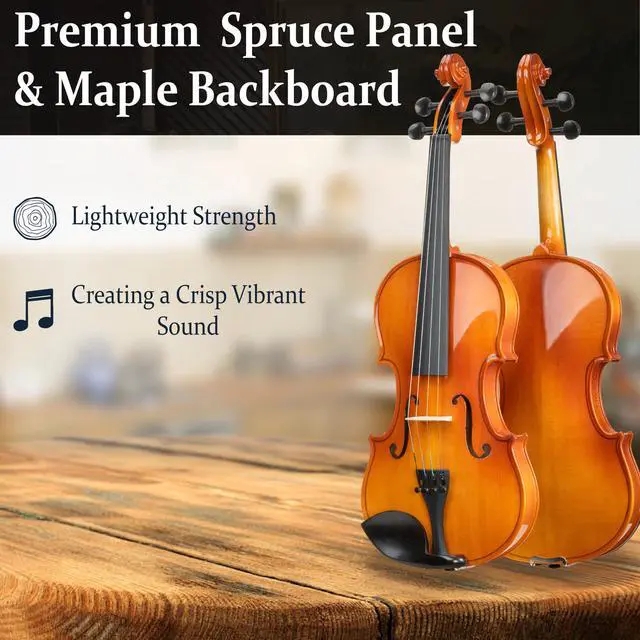 Alt view image 2 of 7 - 3/4 Violin Set For Beginners - Hand Carved Acoustic Violins Set - Fiddle Solidwood Kit with Hard Case, Two Bows, Tuner, Rosin, Shoulder Rest, Extra Strings, Lesson Book
