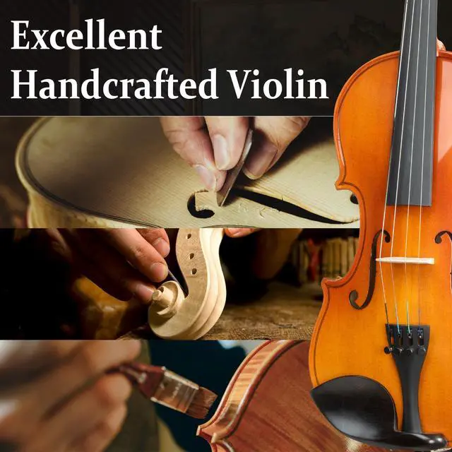 Alt view image 3 of 7 - 3/4 Violin Set For Beginners - Hand Carved Acoustic Violins Set - Fiddle Solidwood Kit with Hard Case, Two Bows, Tuner, Rosin, Shoulder Rest, Extra Strings, Lesson Book
