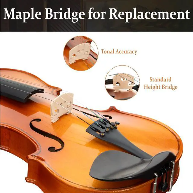 Alt view image 4 of 7 - 3/4 Violin Set For Beginners - Hand Carved Acoustic Violins Set - Fiddle Solidwood Kit with Hard Case, Two Bows, Tuner, Rosin, Shoulder Rest, Extra Strings, Lesson Book