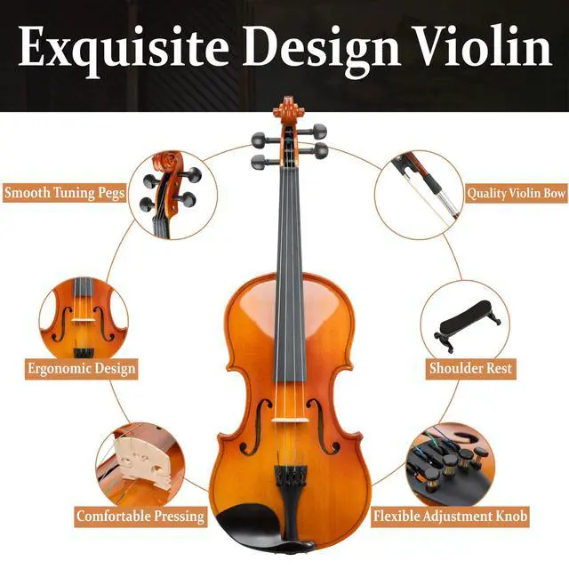 Alt view image 5 of 7 - 3/4 Violin Set For Beginners - Hand Carved Acoustic Violins Set - Fiddle Solidwood Kit with Hard Case, Two Bows, Tuner, Rosin, Shoulder Rest, Extra Strings, Lesson Book