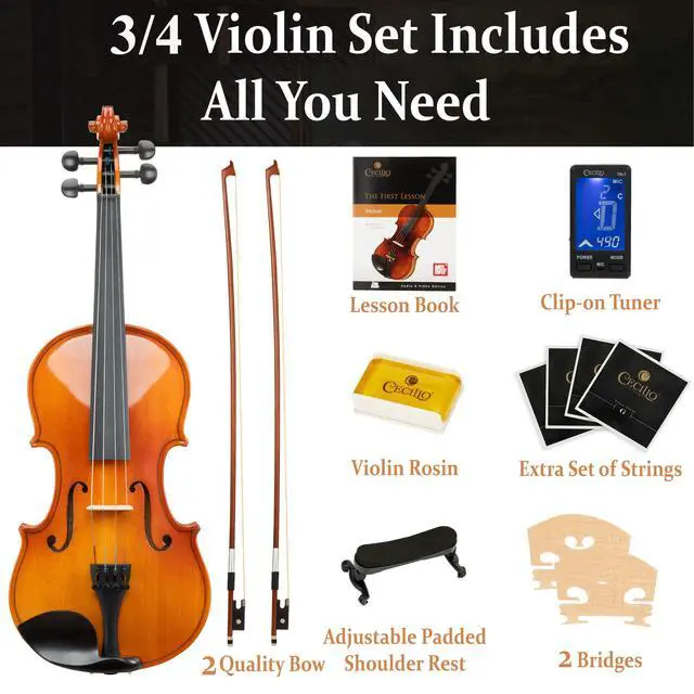 Alt view image 6 of 7 - 3/4 Violin Set For Beginners - Hand Carved Acoustic Violins Set - Fiddle Solidwood Kit with Hard Case, Two Bows, Tuner, Rosin, Shoulder Rest, Extra Strings, Lesson Book