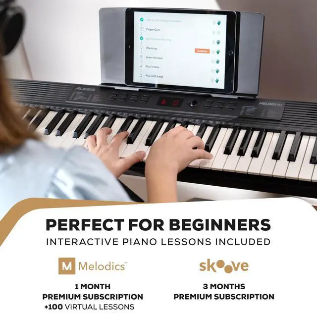 Alt view image 2 of 7 - Melody 61 MK4 Keyboard Piano for Beginners with 61 Keys, Speakers, Stand, Bench, Headphones, Tablet/Sheet Music Stand, 300 Sounds and Music Lessons