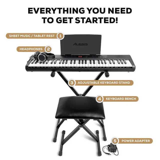 Alt view image 3 of 7 - Melody 61 MK4 Keyboard Piano for Beginners with 61 Keys, Speakers, Stand, Bench, Headphones, Tablet/Sheet Music Stand, 300 Sounds and Music Lessons