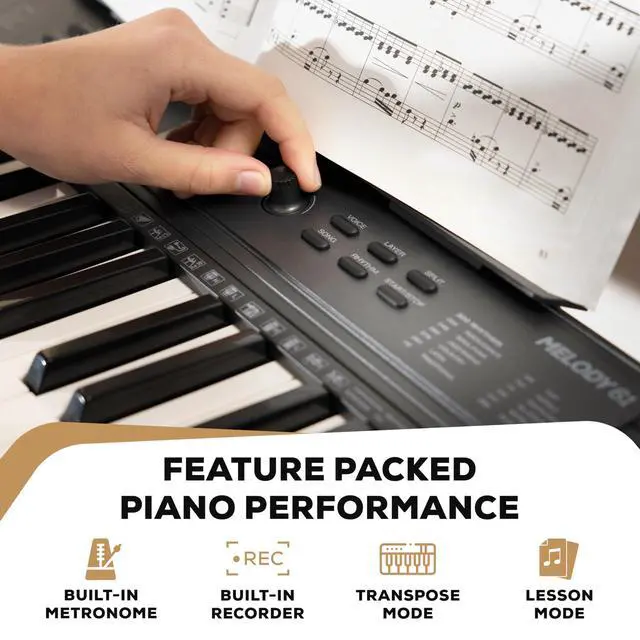 Alt view image 6 of 7 - Melody 61 MK4 Keyboard Piano for Beginners with 61 Keys, Speakers, Stand, Bench, Headphones, Tablet/Sheet Music Stand, 300 Sounds and Music Lessons
