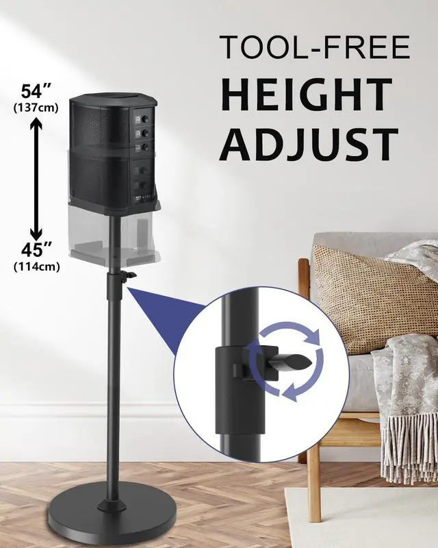 Alt view image 3 of 7 - New Upgrade Height Adjustable Speaker Stand for Bose S1 Pro / S1 Pro Plus / S1 Pro+, Extends 45" to 54", Holds up to 20LBS, Heavy Duty Speakers Stands for Bose, Easy to Install, with Screws