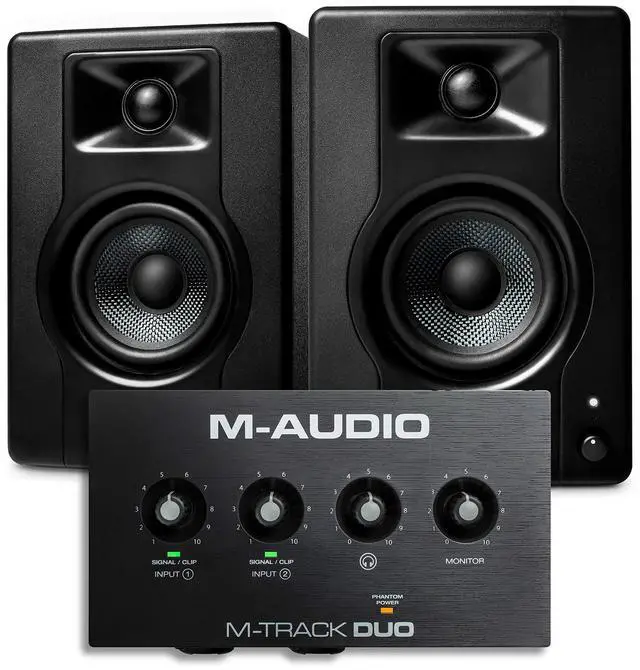 Main image of Recording, Streaming and Podcasting Bundle M-Track Duo USB Audio Interface and 120W BX4 Stereo Speakers, Plus a Software Suite Included