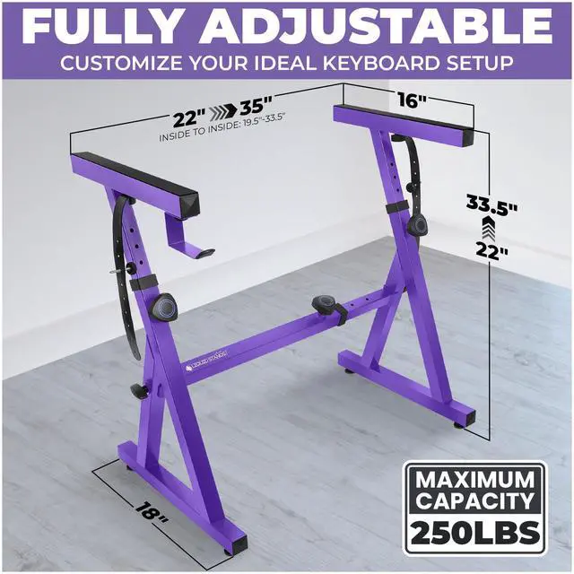 Alt view image 2 of 6 - Piano Keyboard Stand - Z Style Adjustable and Portable Heavy Duty Music Stand for Kids and Adults -Fits 54-88 Key Electric Pianos - Sturdy Musical Keyboard Stand (Purple)