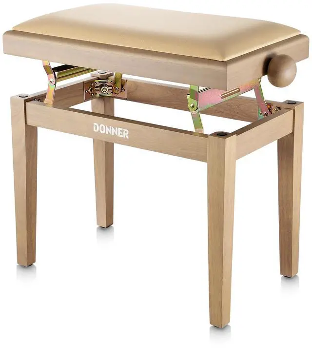 Main image of Adjustable Piano Bench-Solid Wood Keyboard Bench Piano Chair Seat with High-Density Sponges Cushion, Wooden Piano Stool with Metal Lifting Devices, Beige