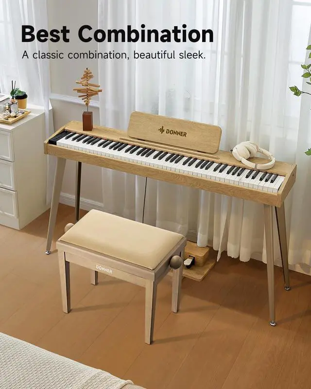 Alt view image 6 of 6 - Adjustable Piano Bench-Solid Wood Keyboard Bench Piano Chair Seat with High-Density Sponges Cushion, Wooden Piano Stool with Metal Lifting Devices, Beige