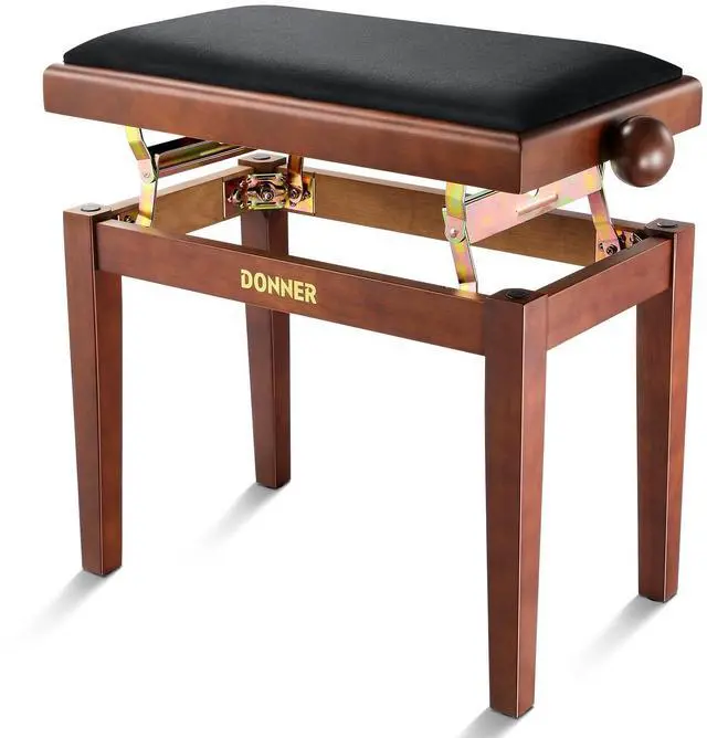 Main image of Adjustable Piano Bench, Solid Wood Keyboard Bench Piano Chair Seat with High-Density Sponges CushionTraditional Vintage Wooden Piano Stool with Metal Lifting Devices, Brown-Matt