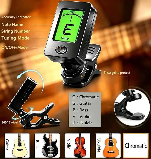 Alt view image 3 of 7 - Guitar Tuner Clip On Ukulele Tuner for All Instruments Guitar Bass Ukulele Violin banjo (Tuners 100 Pack)