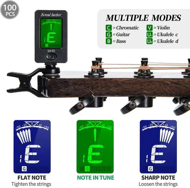 Alt view image 4 of 7 - Guitar Tuner Clip On Ukulele Tuner for All Instruments Guitar Bass Ukulele Violin banjo (Tuners 100 Pack)