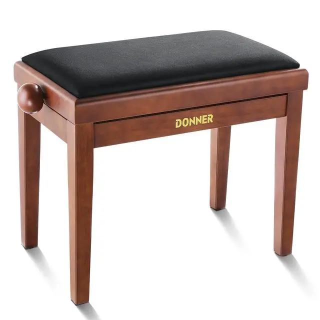 Alt view image 7 of 7 - Adjustable Piano Bench, Solid Wood Keyboard Bench Piano Chair Seat with High-Density Sponges CushionTraditional Vintage Wooden Piano Stool with Metal Lifting Devices, Brown-Matt