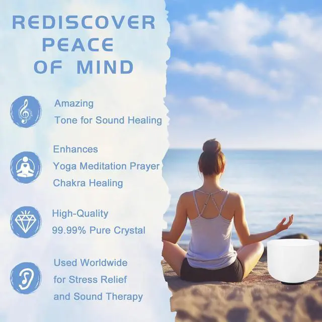 Alt view image 6 of 7 - 528hz Crystal Singing Bowl,8Inch C Note Sound Healing Meditation | Quartz Meditation Bowl, Blue Life Flower Design,Chakra Tuned Bowl Energy Balance, Musical Instruments with Carry Case Bag