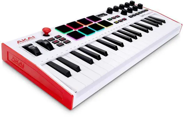 Main image of MPK Mini Plus - USB MIDI Keyboard Controller with 37 Mini Keys, 8 MPC Pads, Sequencer, MIDI/CV/Gate I/O and Native Instruments Sound Package, White Limited Edition