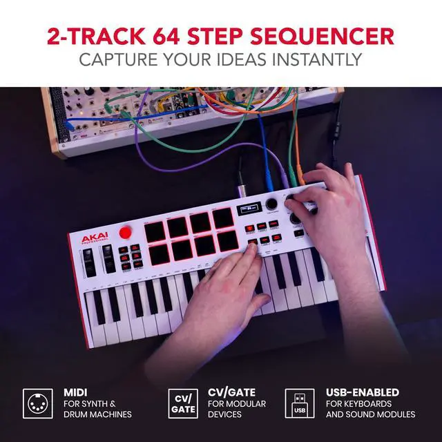 Alt view image 4 of 7 - MPK Mini Plus - USB MIDI Keyboard Controller with 37 Mini Keys, 8 MPC Pads, Sequencer, MIDI/CV/Gate I/O and Native Instruments Sound Package, White Limited Edition