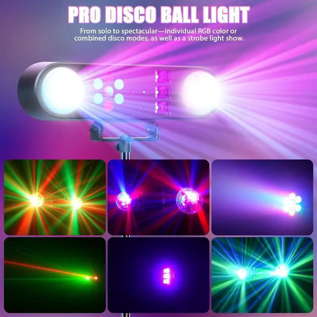 Alt view image 5 of 7 - DJ Lights with Stand,5 in 1 Dj Lights for Parties Disco Ball Stage Party Light Set with Sound Activated Control, UV,Strobe, Dyeing, Led Par Light and Pattern Lighting for Bar Wedding Christmas-1PC