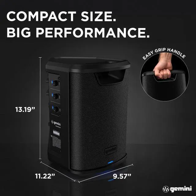 Alt view image 6 of 7 - Wireless Battery PA Speaker, 400 Watts, OTG (GPSS-650 MKII) | 106dB battery PA, bi-amped, up to 10 hr - 3-ch mixer, reverb, mic incl - XLR/1/4", OTG - Bluetooth