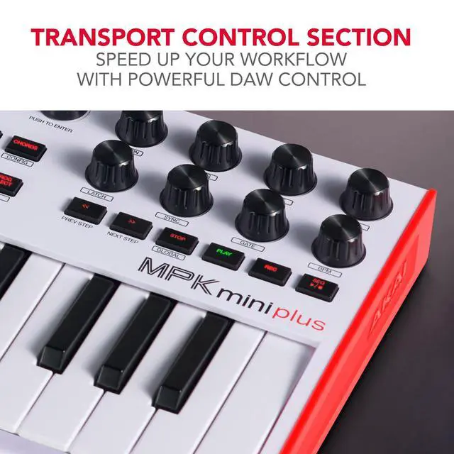 Alt view image 6 of 7 - MPK Mini Plus - USB MIDI Keyboard Controller with 37 Mini Keys, 8 MPC Pads, Sequencer, MIDI/CV/Gate I/O and Native Instruments Sound Package, White Limited Edition