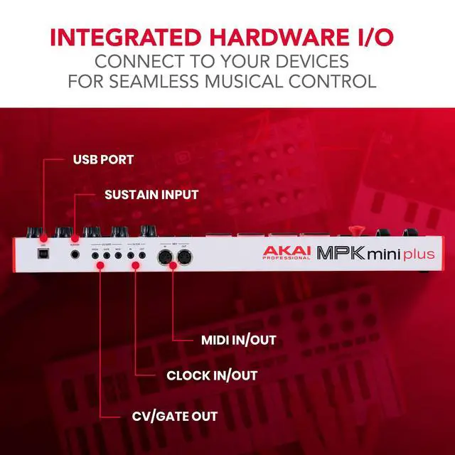 Alt view image 7 of 7 - MPK Mini Plus - USB MIDI Keyboard Controller with 37 Mini Keys, 8 MPC Pads, Sequencer, MIDI/CV/Gate I/O and Native Instruments Sound Package, White Limited Edition