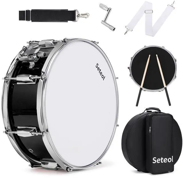 Main image of Snare Drum Kit, 14" x 5.5" Marching Snare Drum + Storage Padded Bag | Silent Mute Pad + Pair Of 5A Drumsticks + Drums Key, Portable Drums Hardware Set for Adults (Black)