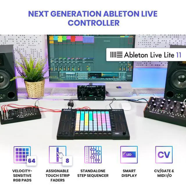 Alt view image 2 of 7 - APC64 Ableton MIDI Controller with 8 Touch Strips, Step Sequencer, 64 RGB Velocity-Sensitive Pads, CV Gates, MIDI In and Out, USB-C