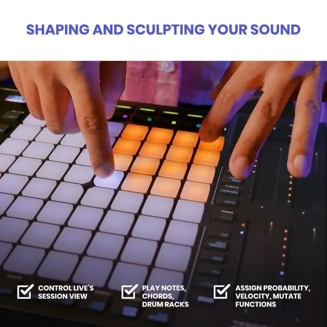 Alt view image 4 of 7 - APC64 Ableton MIDI Controller with 8 Touch Strips, Step Sequencer, 64 RGB Velocity-Sensitive Pads, CV Gates, MIDI In and Out, USB-C