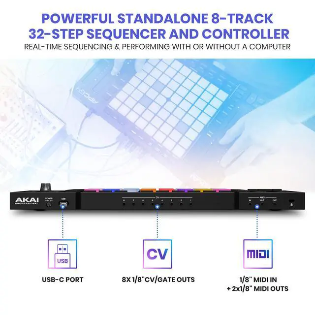 Alt view image 5 of 7 - APC64 Ableton MIDI Controller with 8 Touch Strips, Step Sequencer, 64 RGB Velocity-Sensitive Pads, CV Gates, MIDI In and Out, USB-C