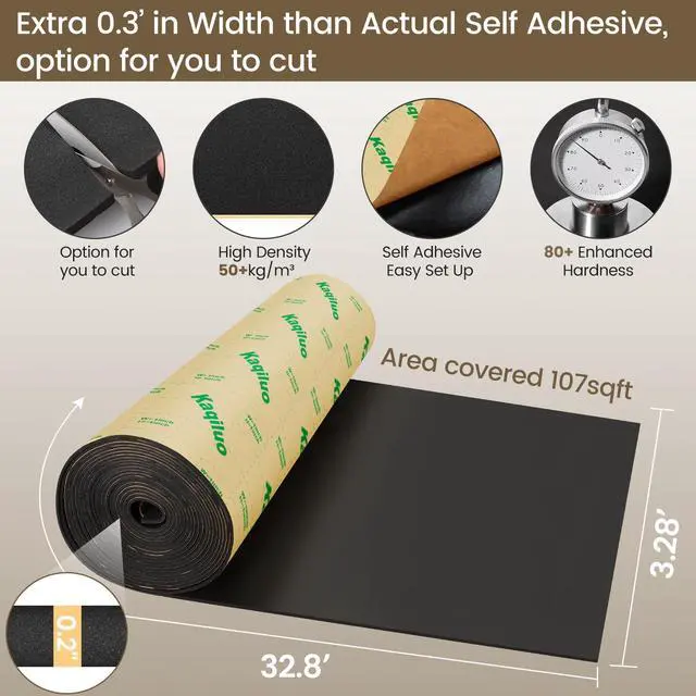 Alt view image 2 of 6 - Self-Adhesive Sound Insulation Acoustic Foam, 107sqft x 0.2in Thick50+kg/m³Sound Proof Padding,Fire,Water Resistant,Thermal Insulation,Cold Proof Acoustic Treatment Foam