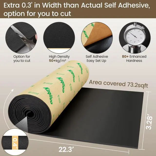 Alt view image 2 of 6 - Self-Adhesive Sound Insulation Acoustic Foam,73.2sqft x 0.4in Thick,50+kg/m³,Sound Proof Padding,Fire,Water Resistant,Thermal Insulation,Cold Proof Acoustic Treatment Foam