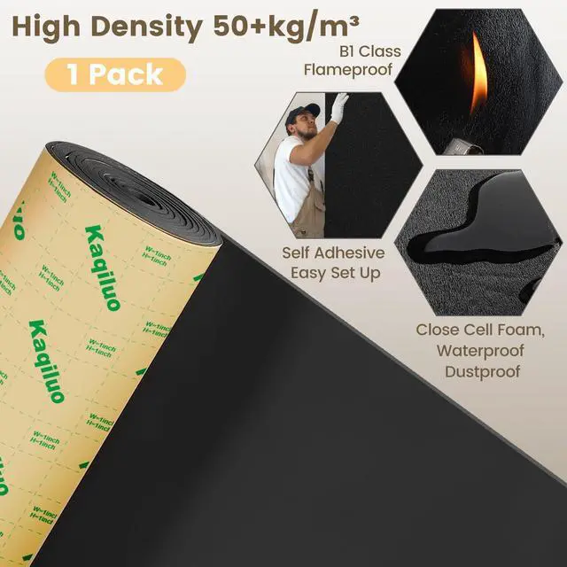 Alt view image 3 of 6 - Self-Adhesive Sound Insulation Acoustic Foam,73.2sqft x 0.4in Thick,50+kg/m³,Sound Proof Padding,Fire,Water Resistant,Thermal Insulation,Cold Proof Acoustic Treatment Foam