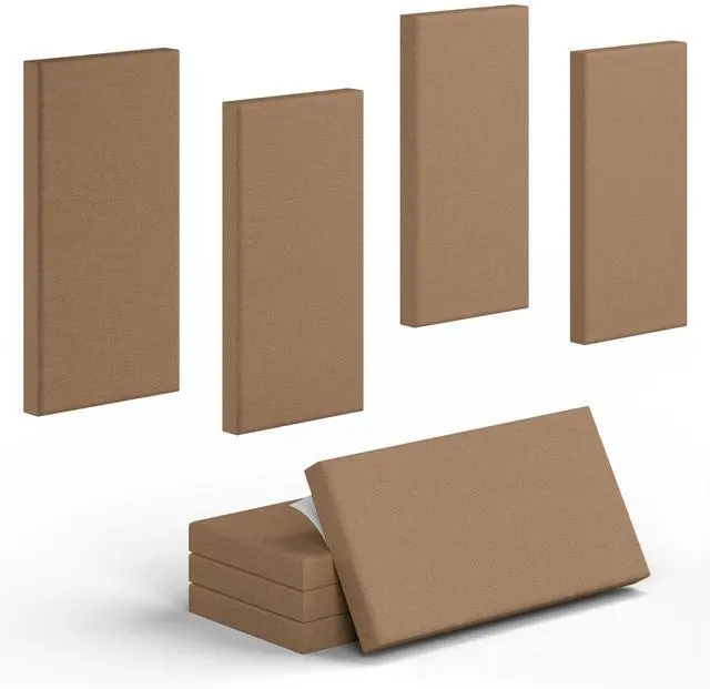 Main image of 4 Pack High-Density Core with Fabric Cover Acoustic Panels 24×12×2 In Self-Adhesive Soundproofing and Sound-Absorbing Wall Panels for Echo Reduction in Studio, Theater, or Recording (Mocha Brown)