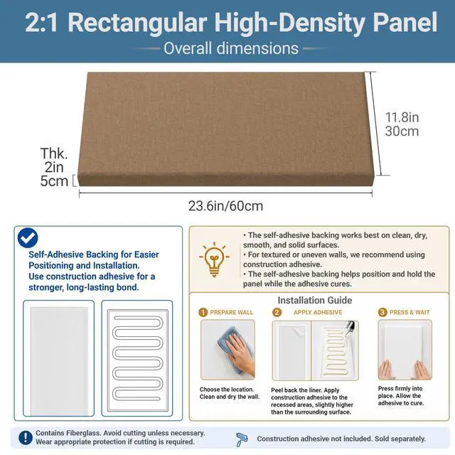 Alt view image 2 of 7 - 4 Pack High-Density Core with Fabric Cover Acoustic Panels 24×12×2 In Self-Adhesive Soundproofing and Sound-Absorbing Wall Panels for Echo Reduction in Studio, Theater, or Recording (Mocha Brown)