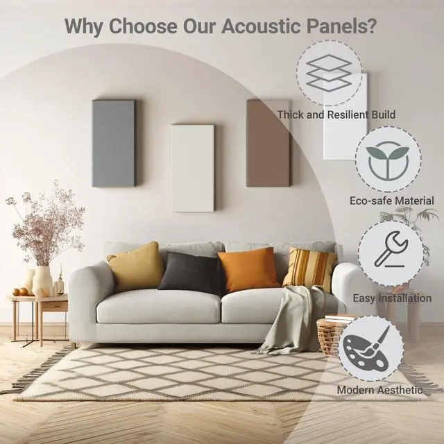 Alt view image 5 of 7 - 4 Pack High-Density Core with Fabric Cover Acoustic Panels 24×12×2 In Self-Adhesive Soundproofing and Sound-Absorbing Wall Panels for Echo Reduction in Studio, Theater, or Recording (Mocha Brown)