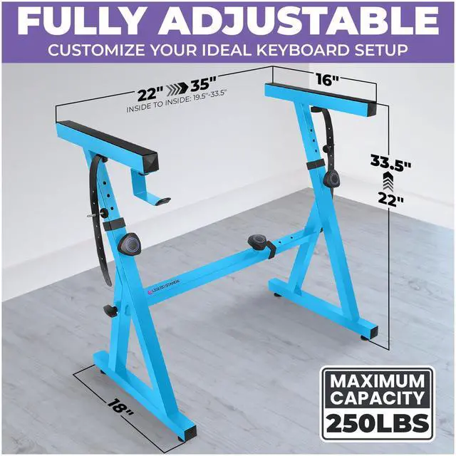 Alt view image 2 of 6 - Piano Keyboard Stand - Z Style Adjustable and Portable Heavy Duty Music Stand for Kids and Adults -Fits 54-88 Key Electric Pianos - Sturdy Musical Keyboard Stand (Light Blue)