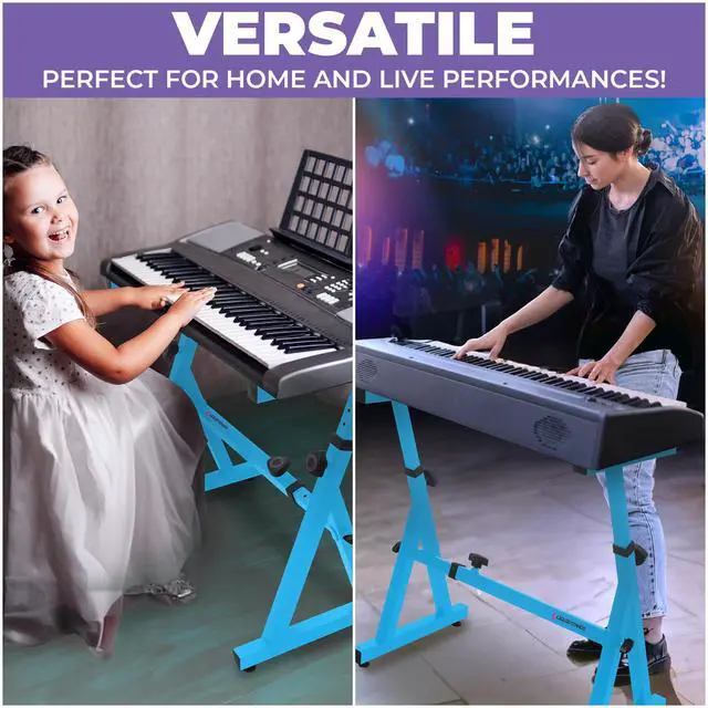 Alt view image 6 of 6 - Piano Keyboard Stand - Z Style Adjustable and Portable Heavy Duty Music Stand for Kids and Adults -Fits 54-88 Key Electric Pianos - Sturdy Musical Keyboard Stand (Light Blue)