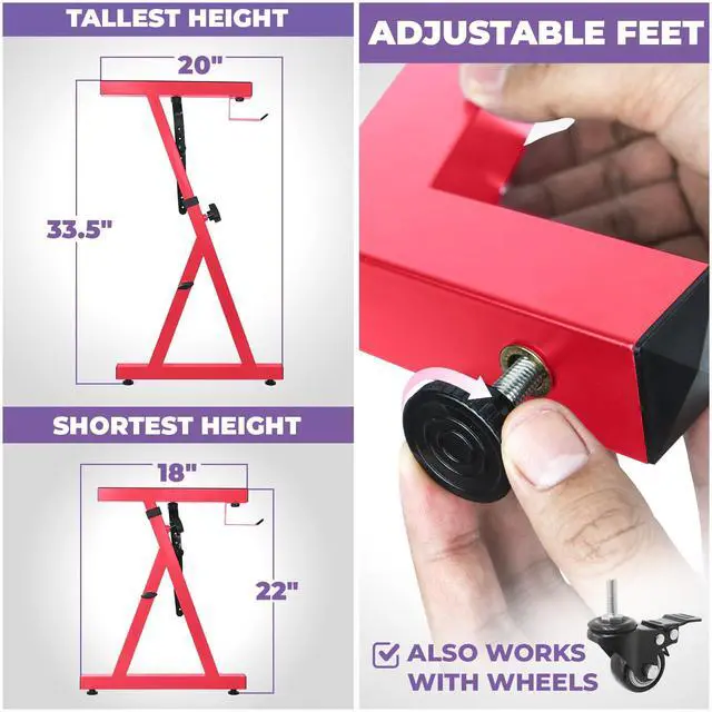 Alt view image 3 of 6 - Piano Keyboard Stand - Z Style Adjustable and Portable Heavy Duty Music Stand for Kids and Adults -Fits 54-88 Key Electric Pianos - Sturdy Musical Keyboard Stand (Red)