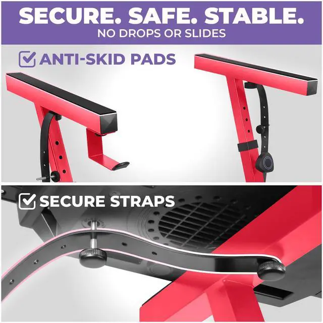 Alt view image 4 of 6 - Piano Keyboard Stand - Z Style Adjustable and Portable Heavy Duty Music Stand for Kids and Adults -Fits 54-88 Key Electric Pianos - Sturdy Musical Keyboard Stand (Red)