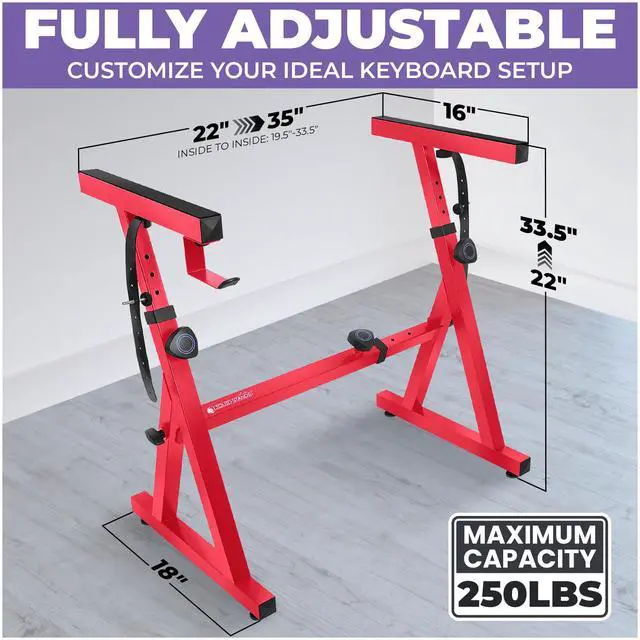 Alt view image 2 of 6 - Piano Keyboard Stand - Z Style Adjustable and Portable Heavy Duty Music Stand for Kids and Adults -Fits 54-88 Key Electric Pianos - Sturdy Musical Keyboard Stand (Red)