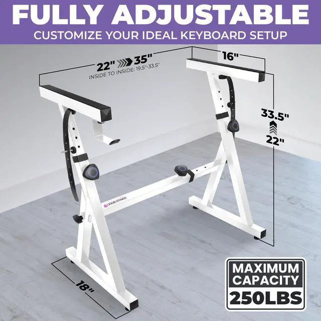 Alt view image 2 of 6 - Piano Keyboard Stand - Z Style Adjustable and Portable Heavy Duty Music Stand for Kids and Adults -Fits 54-88 Key Electric Pianos - Sturdy Musical Keyboard Stand (White)