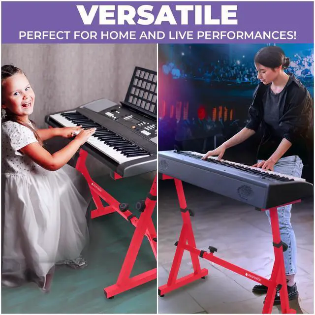 Alt view image 6 of 6 - Piano Keyboard Stand - Z Style Adjustable and Portable Heavy Duty Music Stand for Kids and Adults -Fits 54-88 Key Electric Pianos - Sturdy Musical Keyboard Stand (Red)