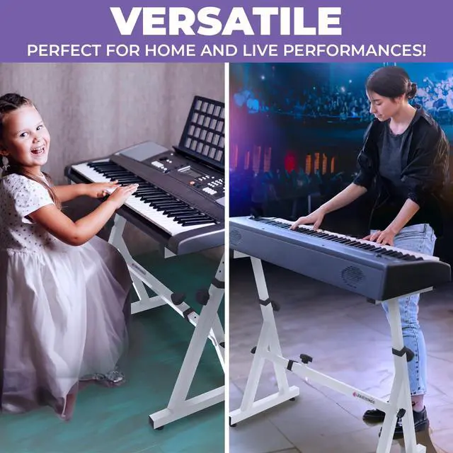 Alt view image 6 of 6 - Piano Keyboard Stand - Z Style Adjustable and Portable Heavy Duty Music Stand for Kids and Adults -Fits 54-88 Key Electric Pianos - Sturdy Musical Keyboard Stand (White)